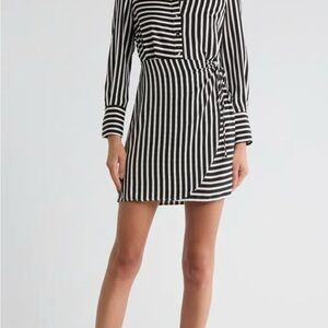 Elegant Black and White Striped Long Sleeve Dress